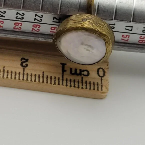 Vintage Antique Brass White Freshwater Pearl Inlay Adjustable Ring OS - Picture 11 of 11